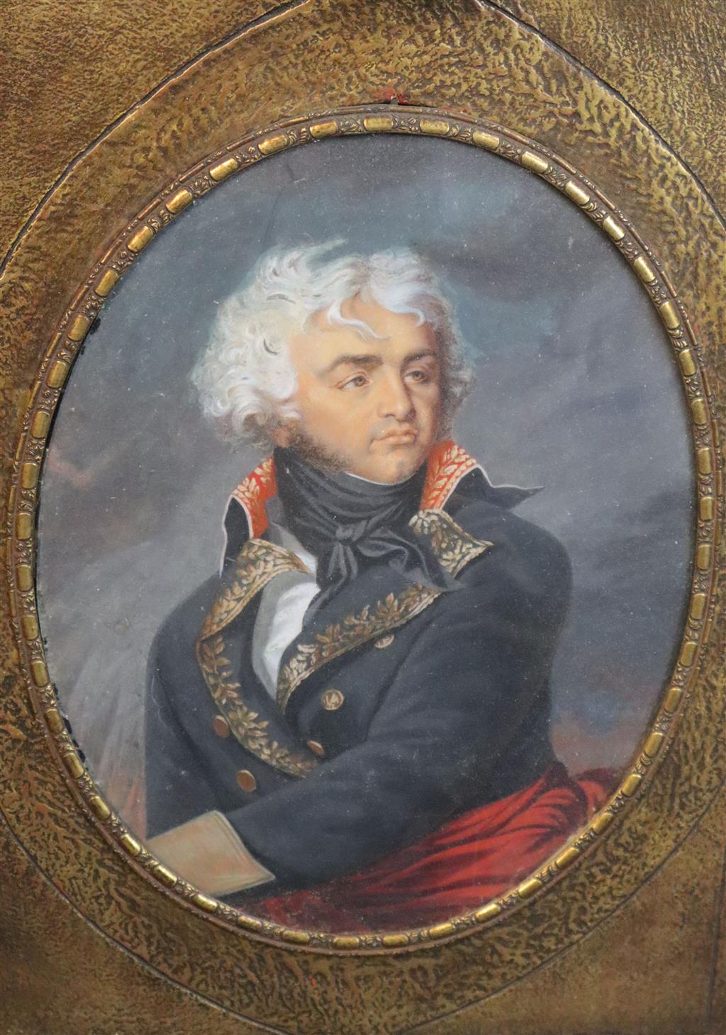 Attributed to Jean Guerin (1760-1836) Portrait of General Kleber 8.75 x 6.75in., ornate gilt gesso frame